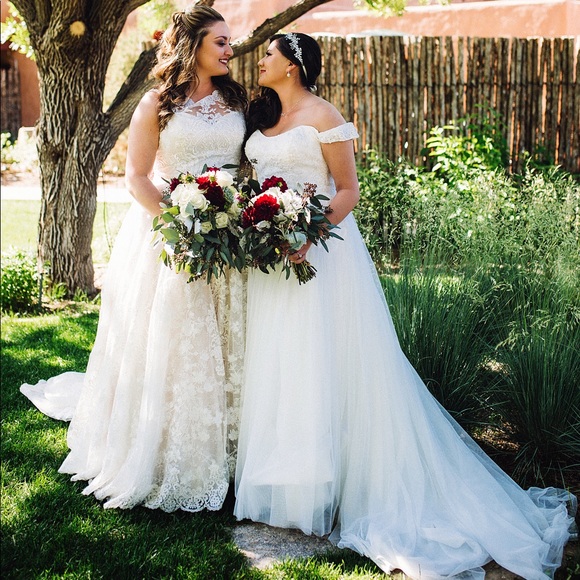 oleg cassini off the shoulder wedding dress